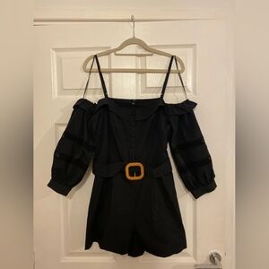 Black Off-Shoulder Romper with Belt